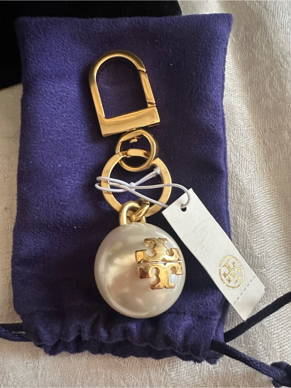 Tory Burch Gold and Pearl Orb Key & Card Holder Charm